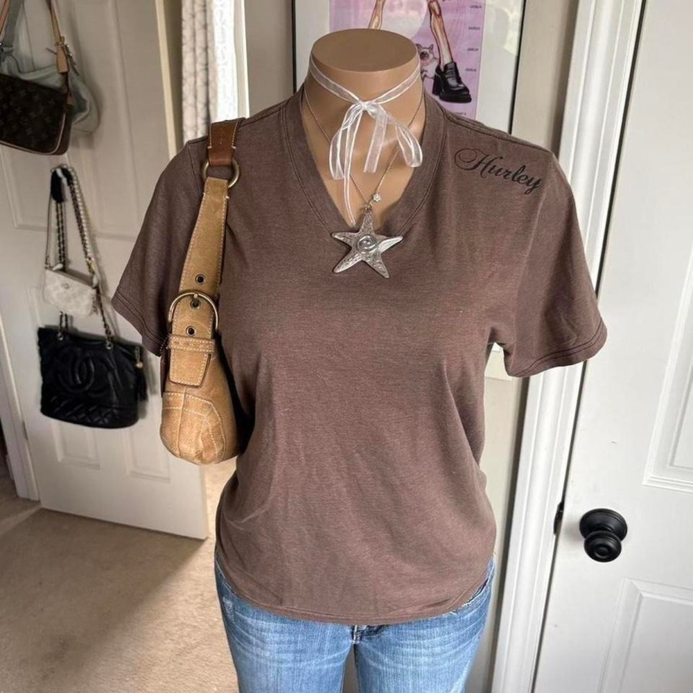 Y2K 2000s hurley spellout brown top - Picture 7 of 8